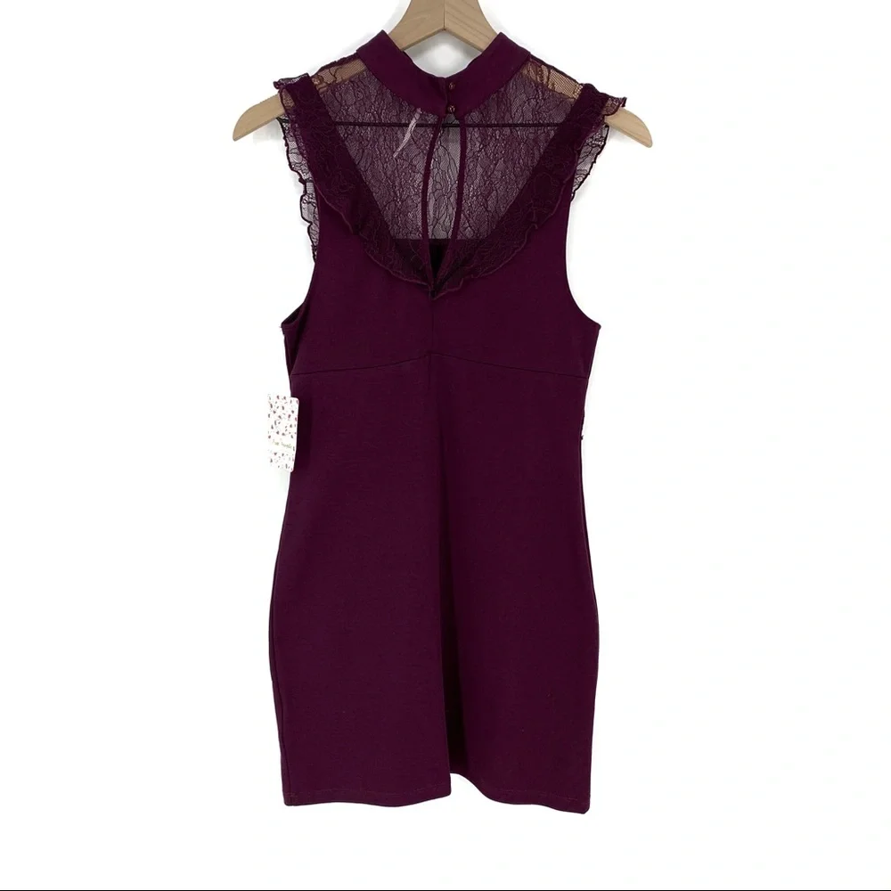 Free People Plum Beaumont Muse‎ Bodycon Dress S Lace Mock Neck Sleeveless Boho